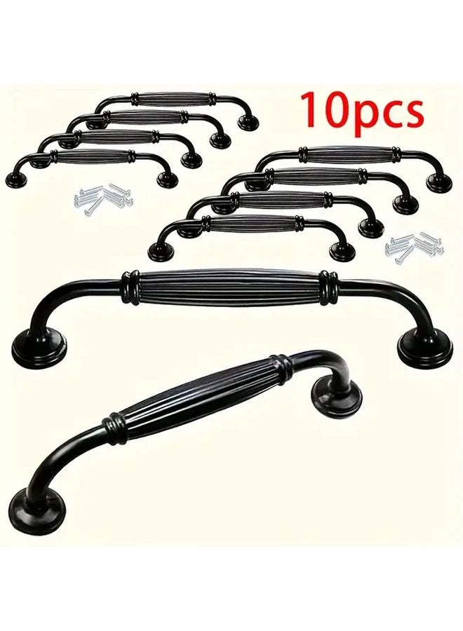 10pcs Black Metal Cabinet Handles 9.6cm Hole Spacing Polished Finish Easy Install - Image 1